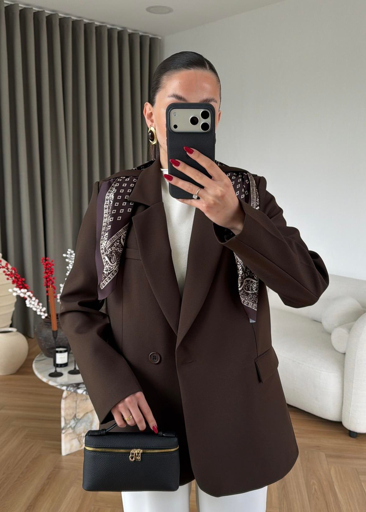 Mason Fularlı Blazer Ceket KAHVE