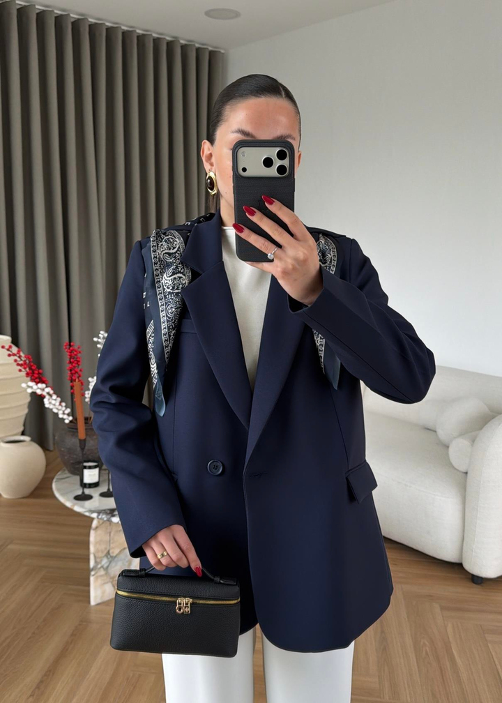 Mason Fularlı Blazer Ceket LACİVERT