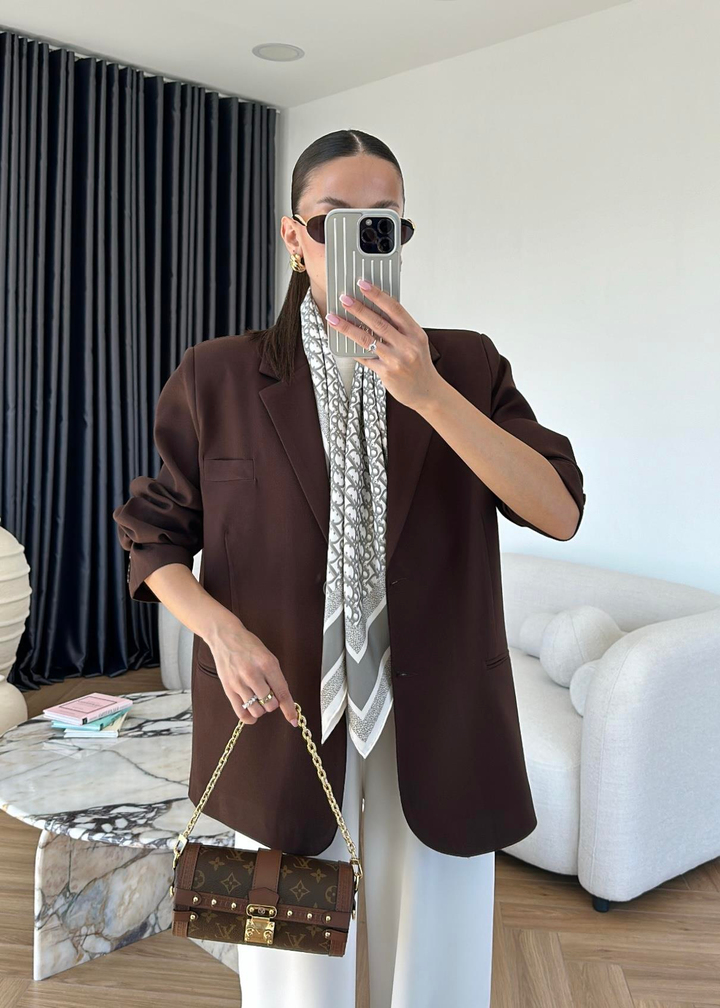 Maya Düz Blazer Ceket ACI KAHVE