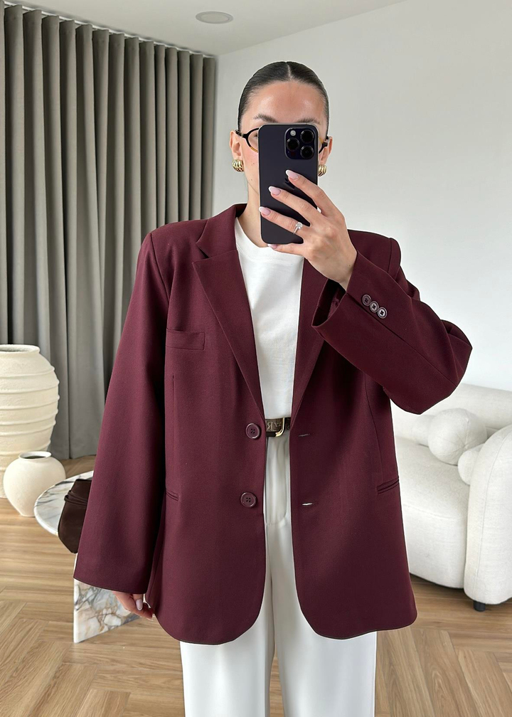 Maya Düz Blazer Ceket BORDO