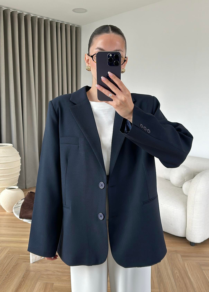 Maya Düz Blazer Ceket LACİVERT