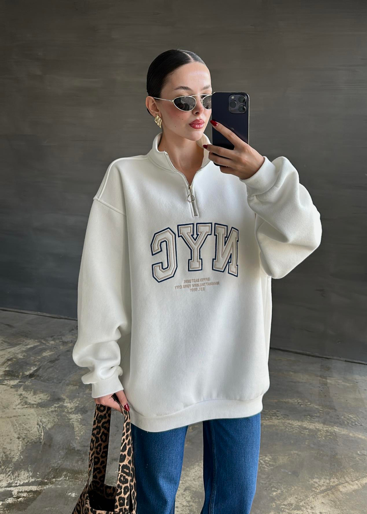 NYC Nakışlı Sweat BEYAZ