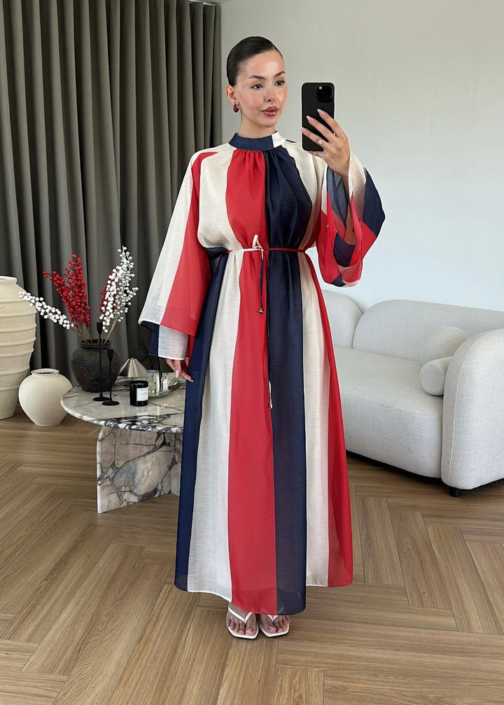 Olivel Çizgili Elbise LACİVERT