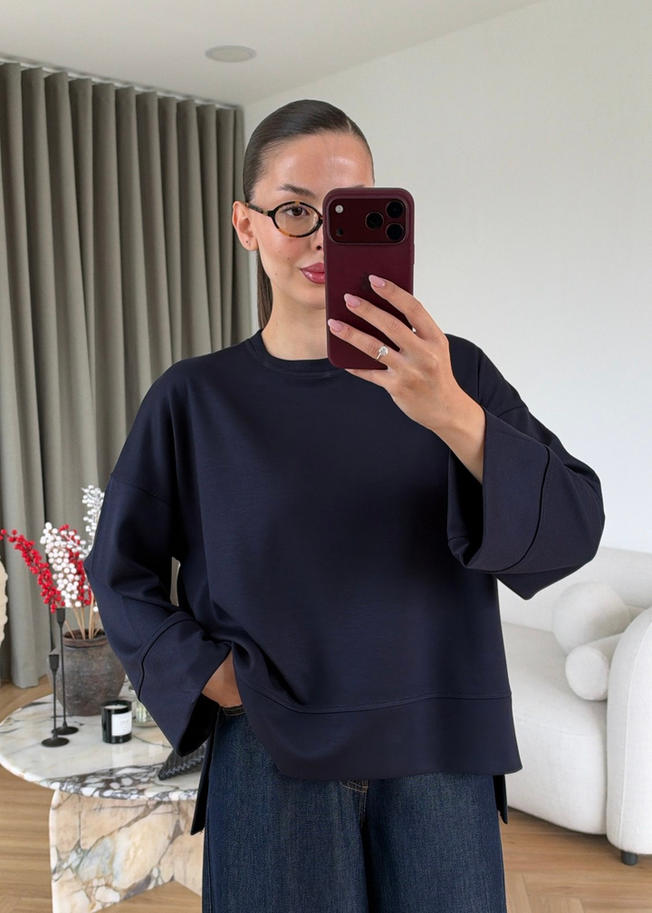 Önü Kısa Uzun Kollu Sweat LACİVERT