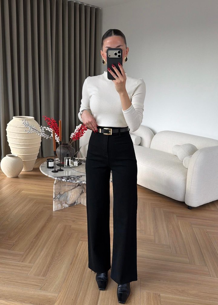 Paça Kesimli Kemerli Jean SİYAH