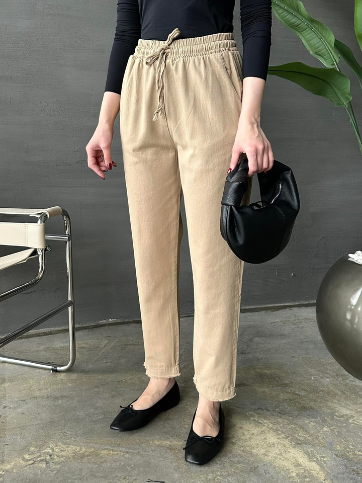 Paça Püsküllü Gabardin Pantolon BEJ