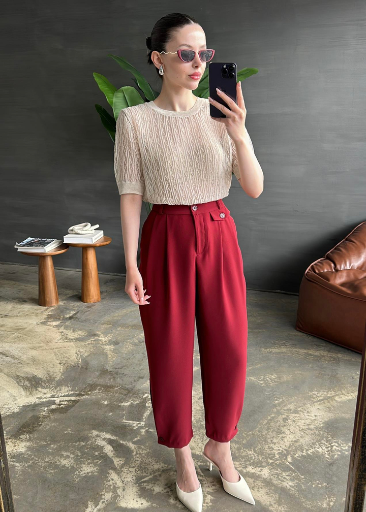 Paçası Düğmeli Şalvar Pantolon BORDO