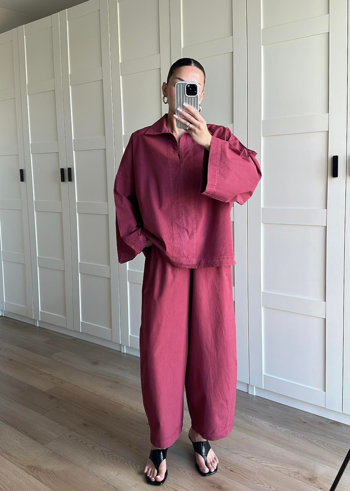 Paraşüt Gömlek Pantolon Takım BORDO