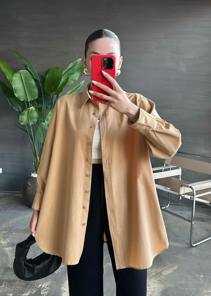 Patlı Poplin Tunik CAMEL