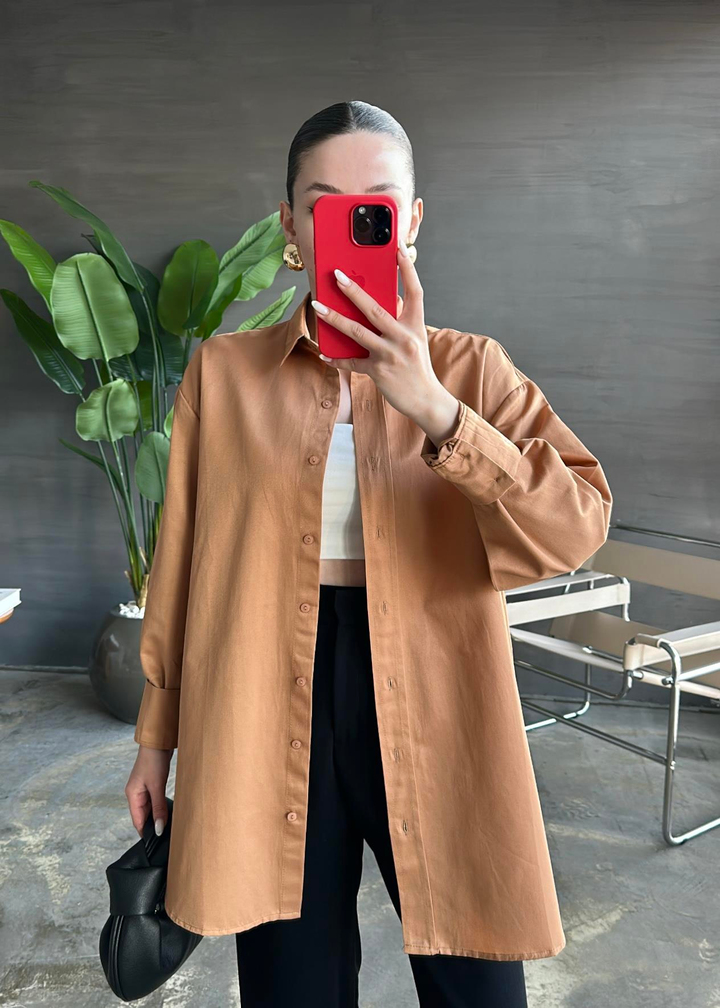 Patlı Poplin Tunik TABA