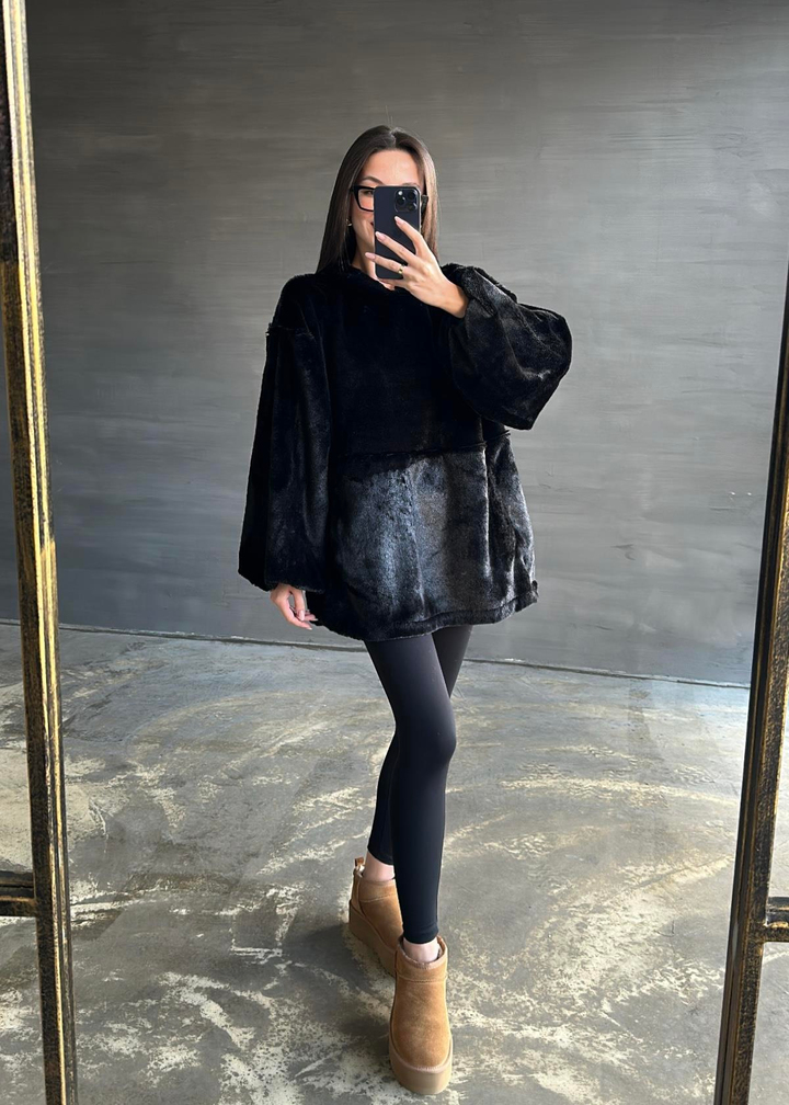 Peluş Sweatshirt SİYAH