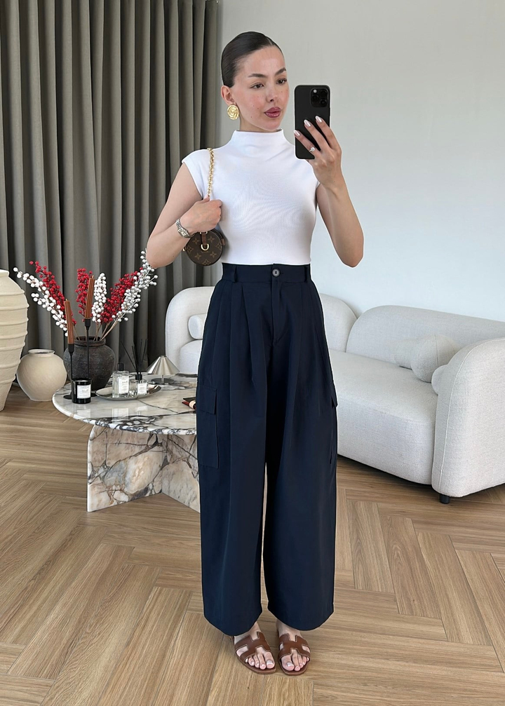 Pileli Kargo Pantolon LACİVERT