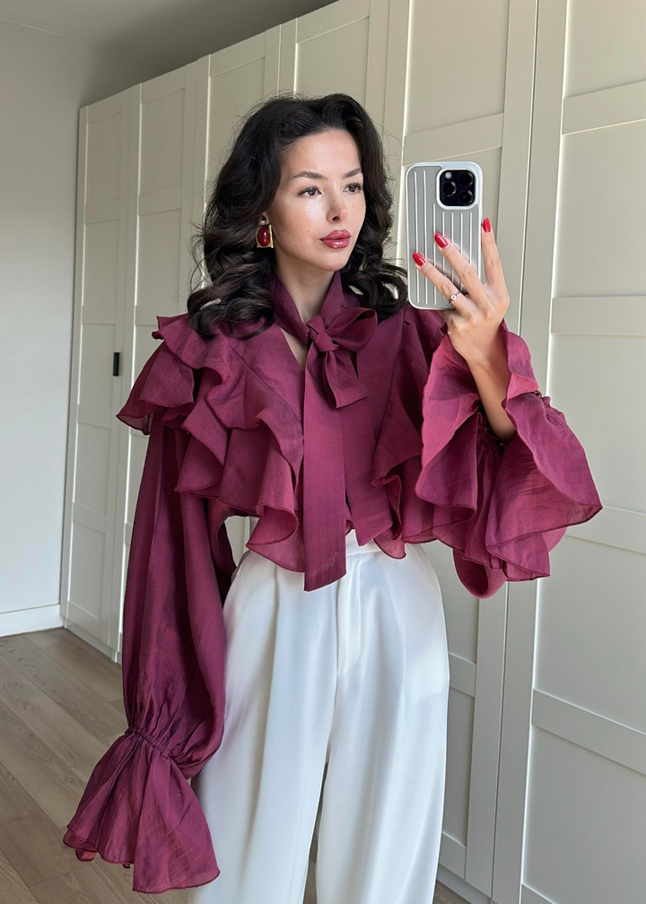 Rosie Volanlı Gömlek BORDO