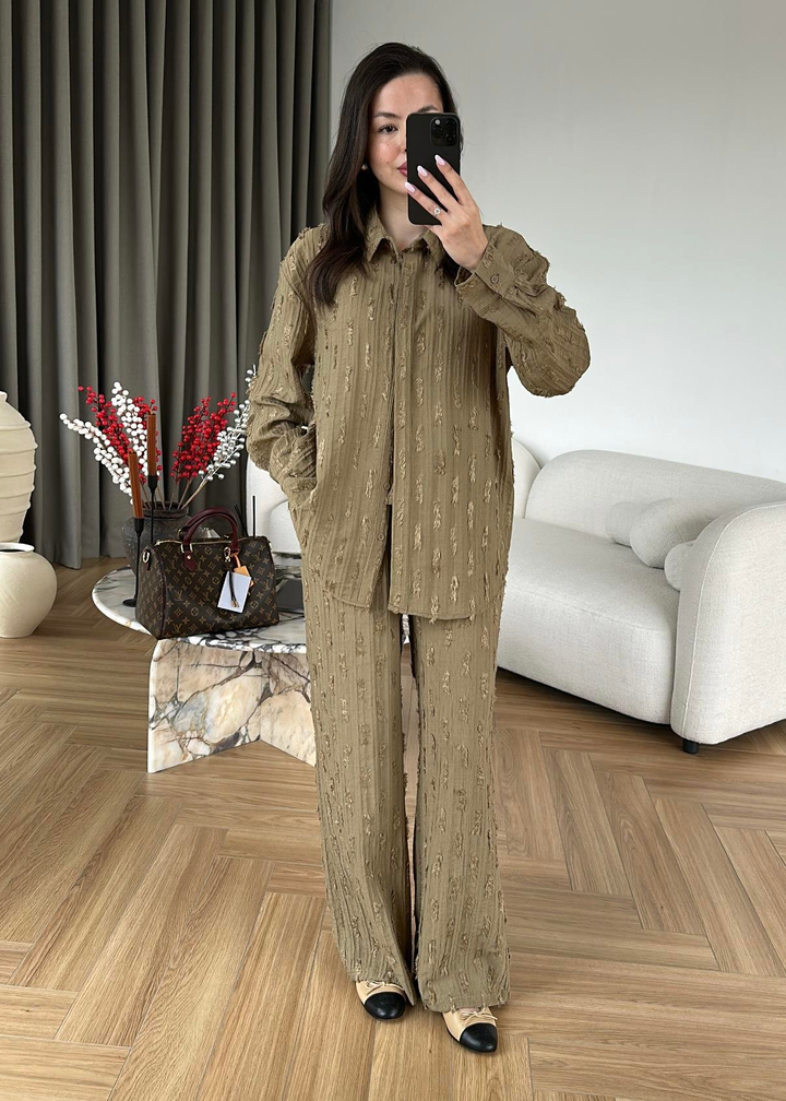 Saçaklı Gömlek Pantolon Takım HAKİ