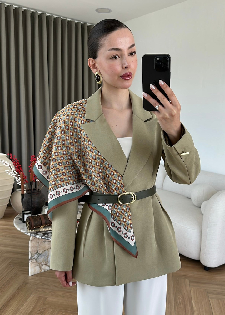 Şallı Deri Kemerli Blazer ÇAĞLA