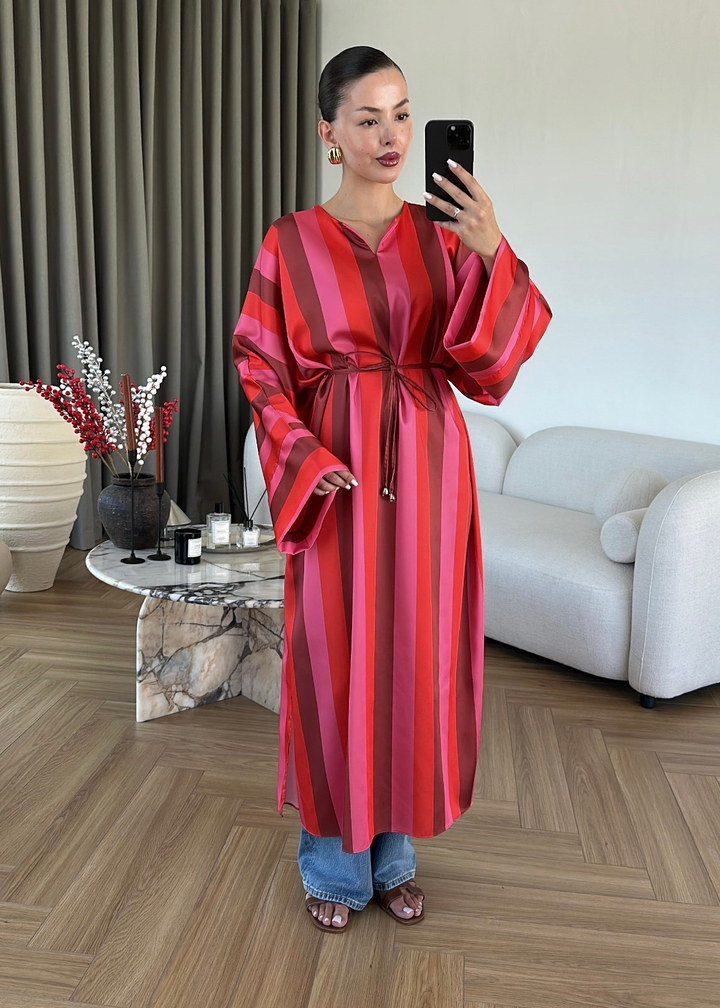 Saten Çizgili Kaftan Gömlek RENKLİ