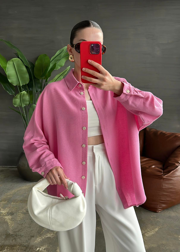 Sedef Düğmeli Gömlek PEMBE