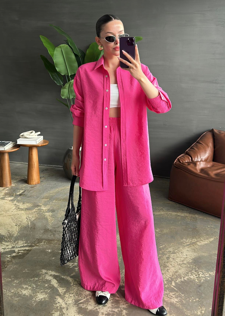 Show Arkası Düğmeli Takım PEMBE