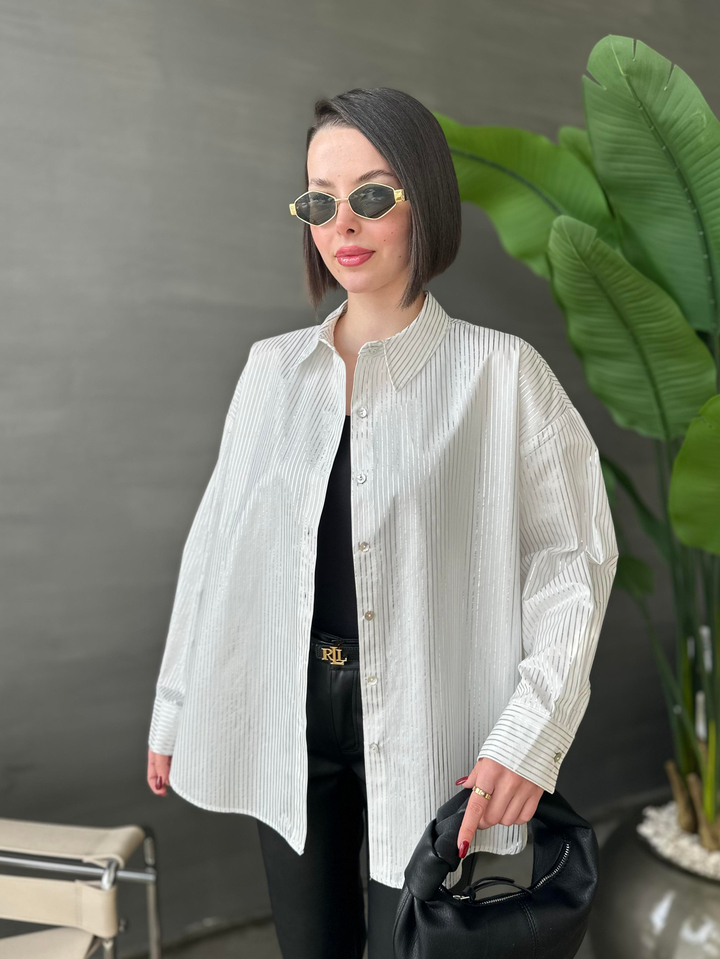 Silver Çizgili Tunik BEYAZ