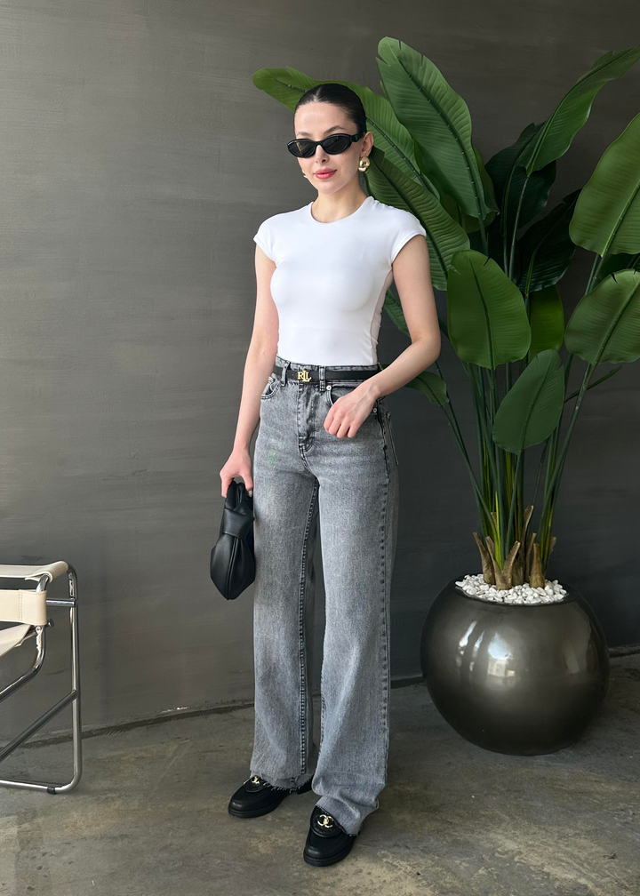 Straight Fit Palazzo Jean GRİ