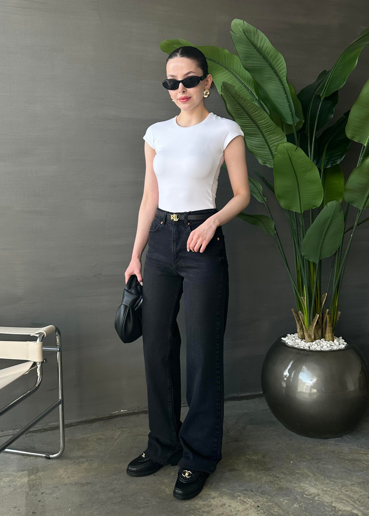 Straight Fit Palazzo Jean SİYAH