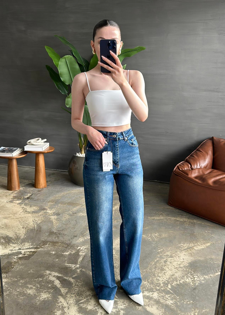 Straight Fit Palazzo Jean YIKAMALI MAVİ