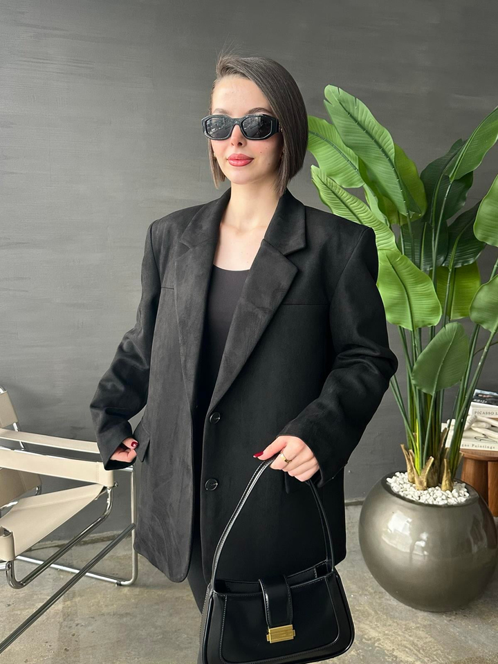 Süet Oversize Ceket SİYAH