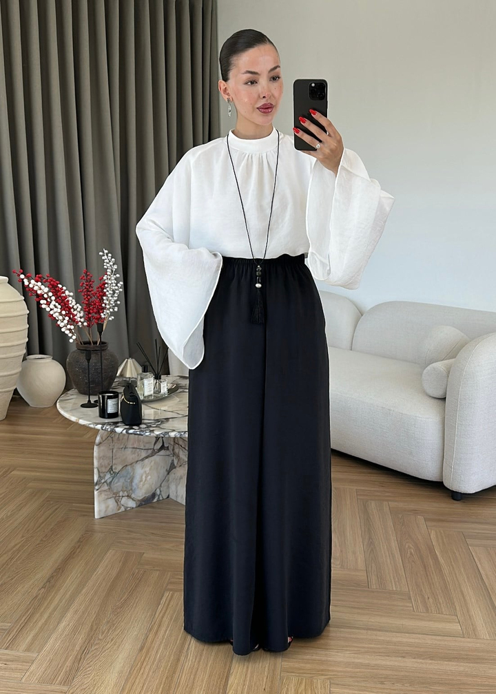 Tensel Lastikli Bol Pantolon SİYAH