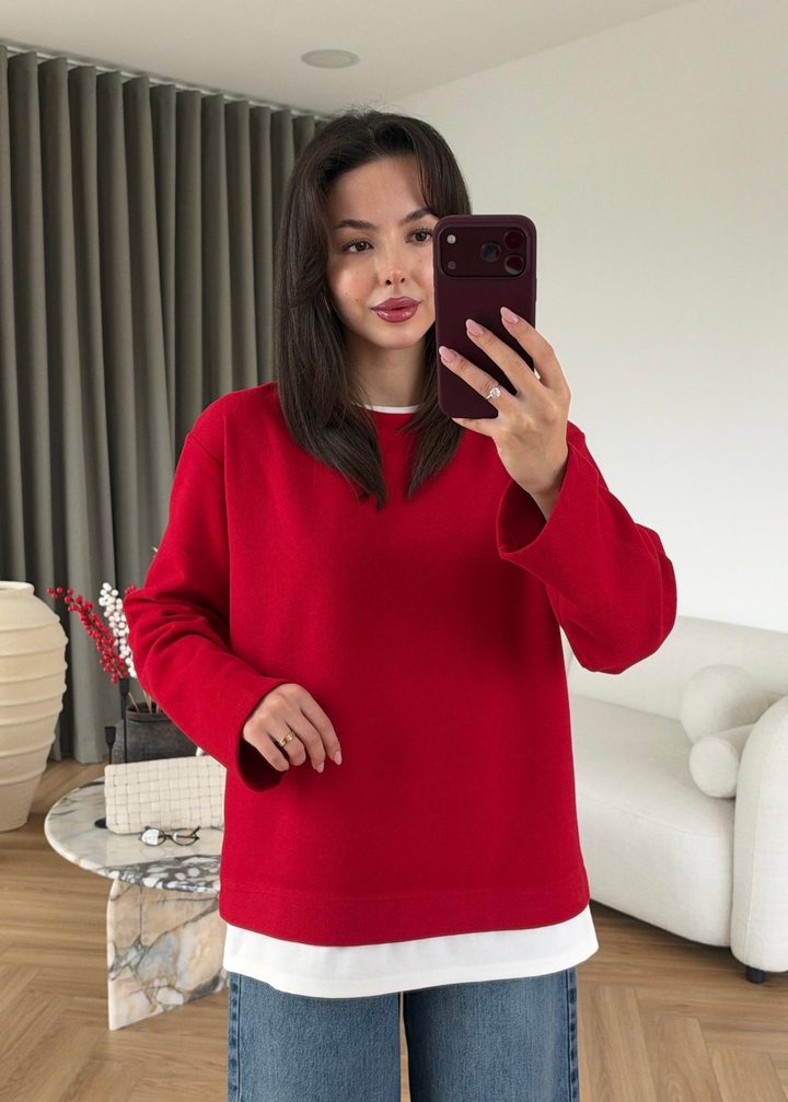Tişört Detaylı Sweat KIRMIZI