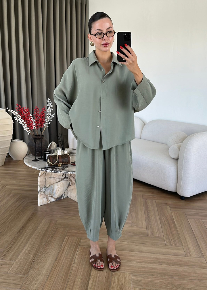 Tonca Şalvar Pantolonlu Tensel Takım MİNT YEŞİLİ