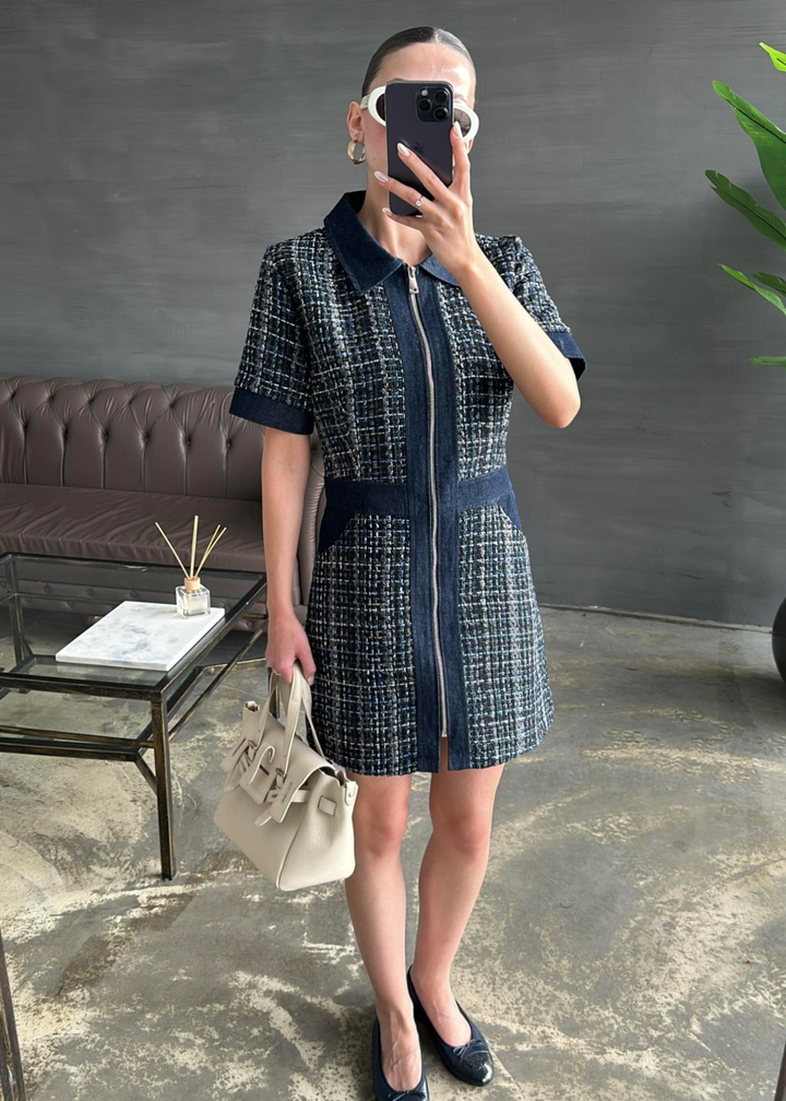 Tüvit Denim Şeritli Elbise LACİVERT