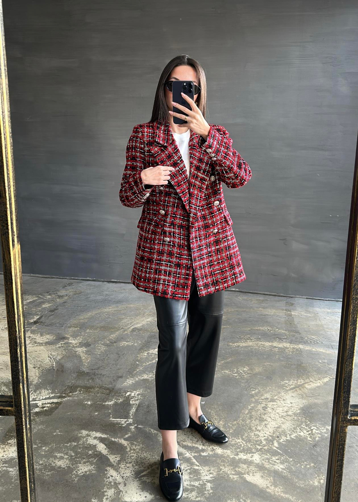 Tüvit Sim Geçişli Blazer KIRMIZI