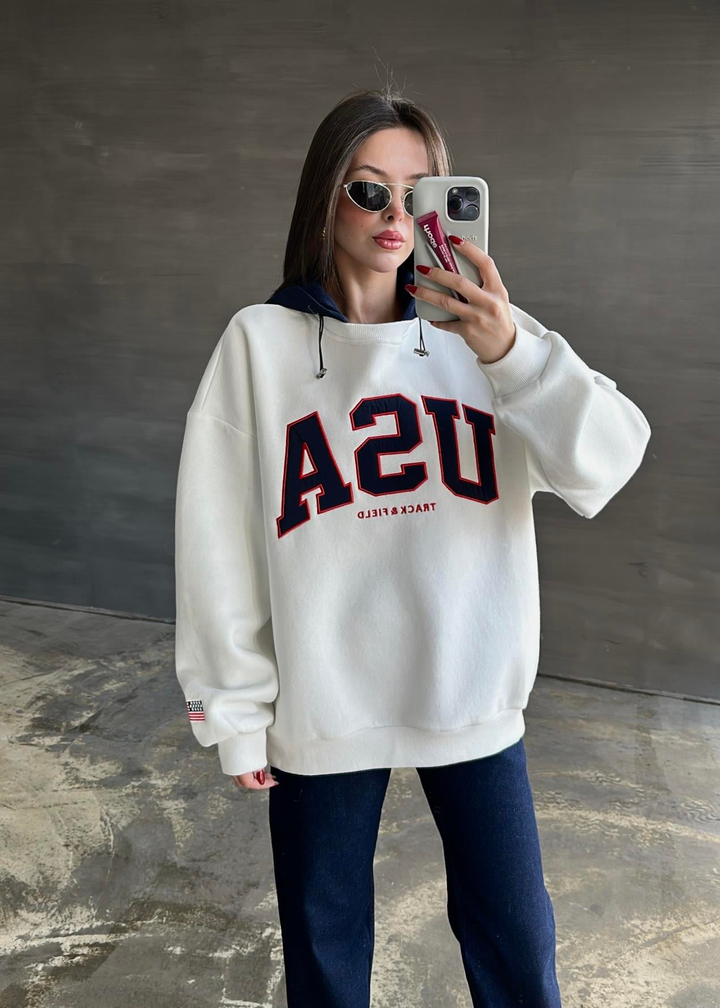 USA Nakışlı Sweat BEYAZ