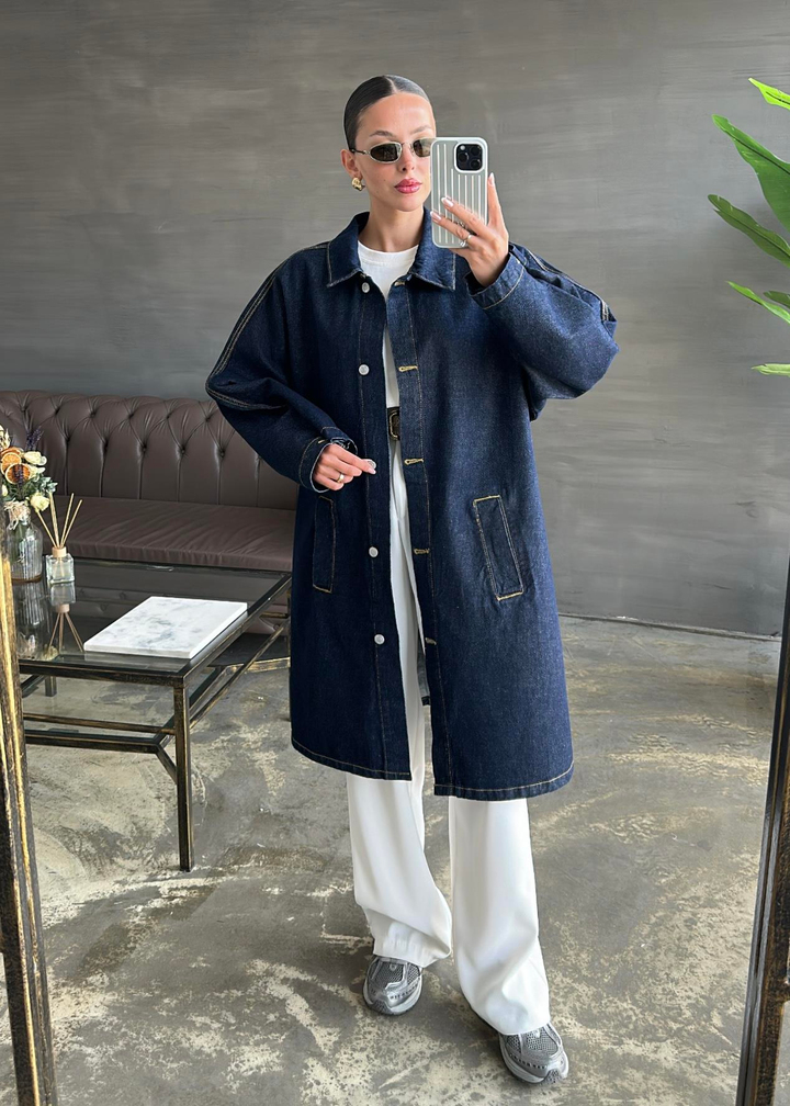 Uzun Denim Parka KOYU LACİVERT