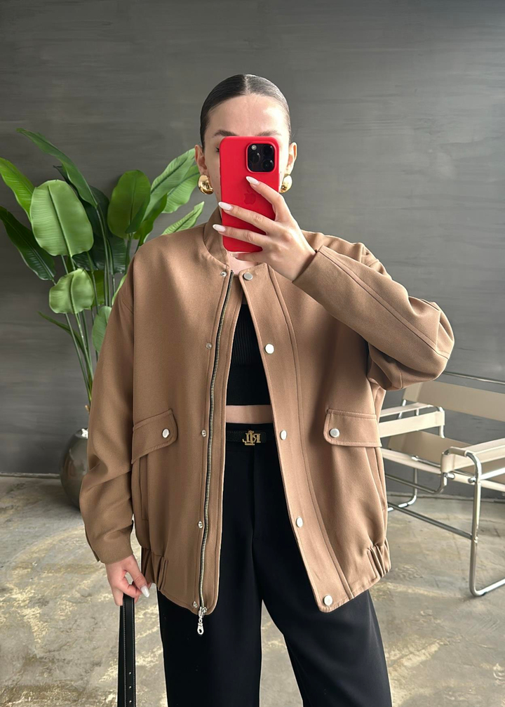 Uzun Double Bomber Ceket KAHVERENGİ