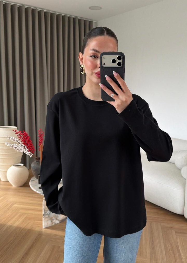 Uzun Kollu Basic Tişört SİYAH