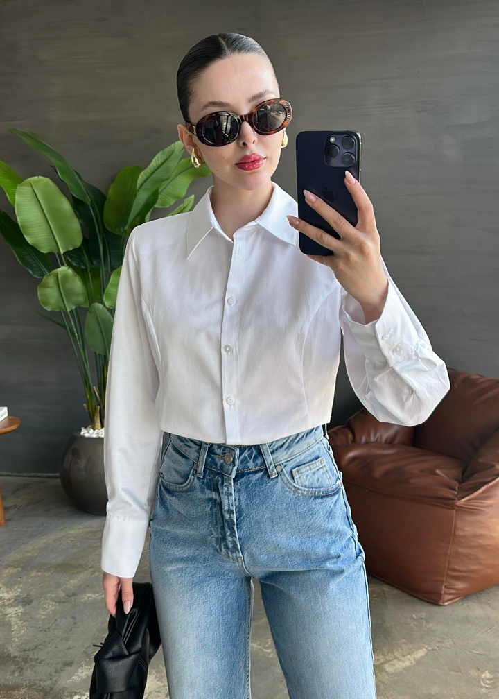 Vatkalı Fit Poplin Gömlek BEYAZ