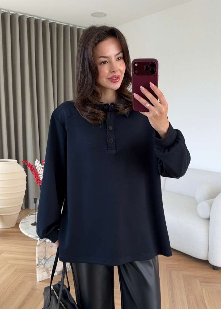 Vatkalı Polo Yakalı Sweat LACİVERT
