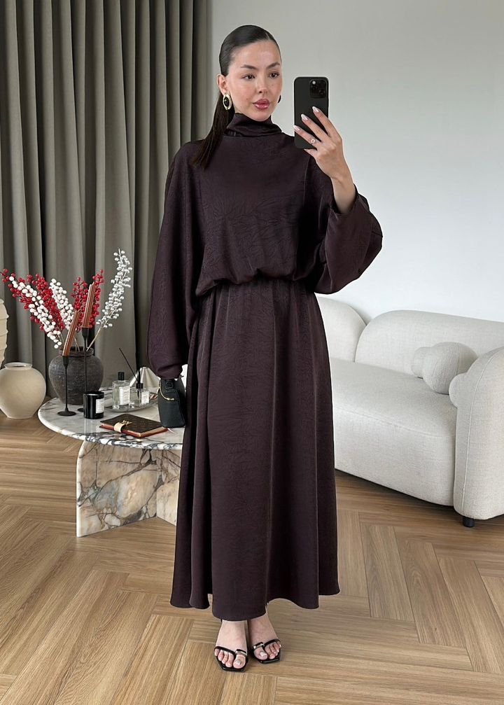Yarasa Kol Saten Elbise ACI KAHVE
