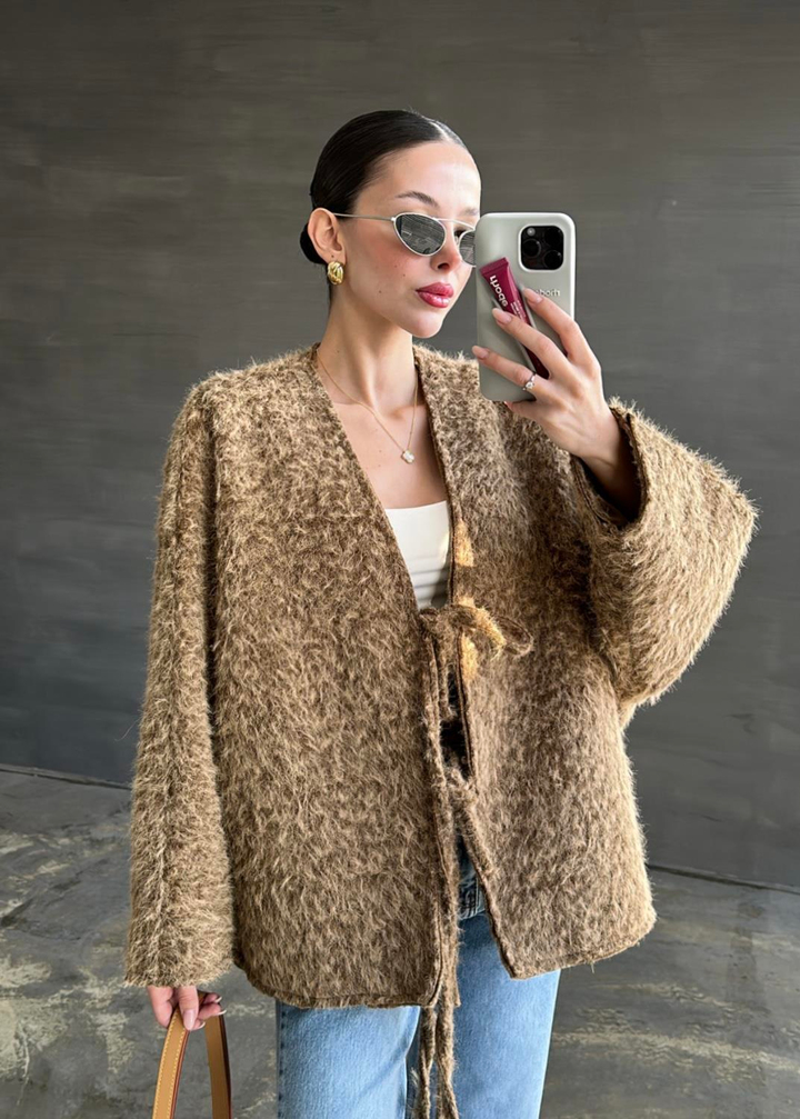 Yarasa Kollu Tüylü Ceket CAMEL