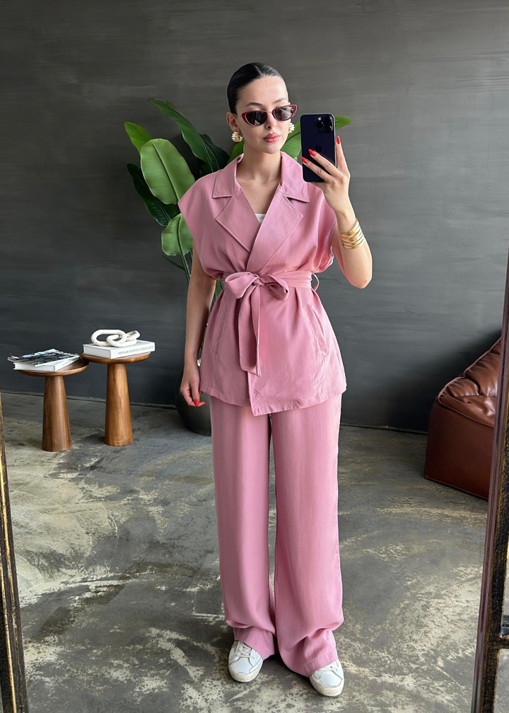 Yelekli Tencel Takım AÇIK PEMBE