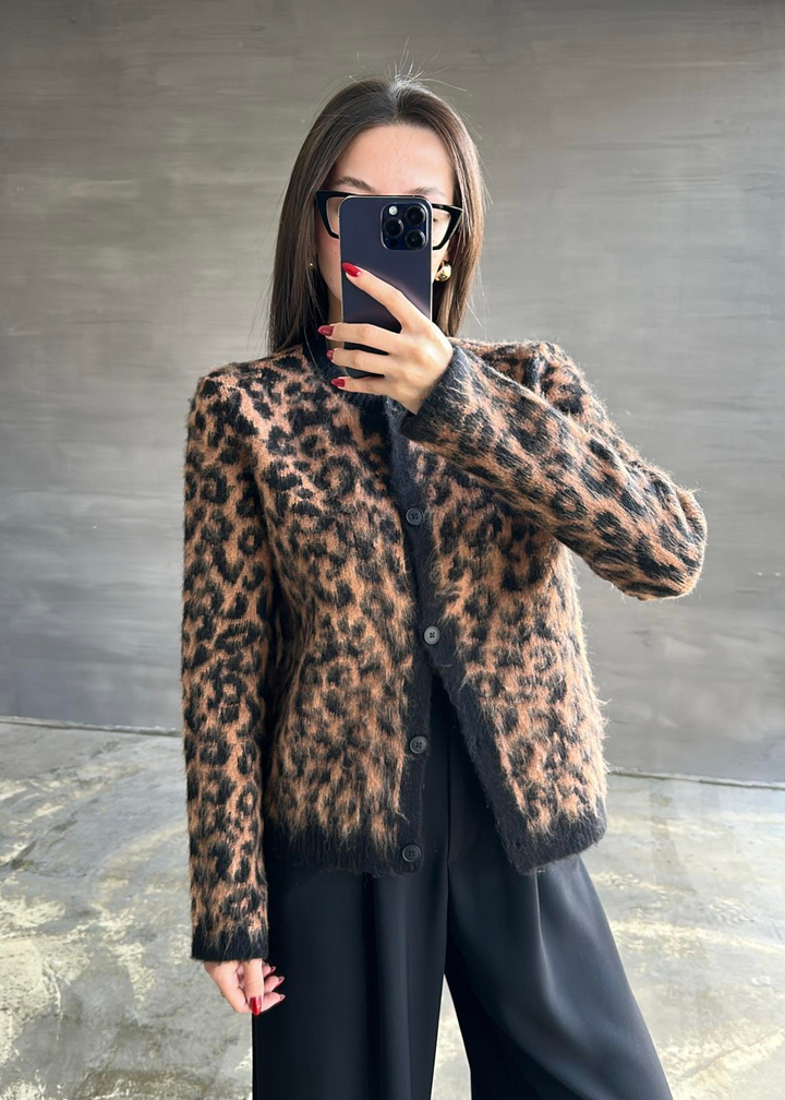 Yün Efekt Leopar Hırka RENKLİ
