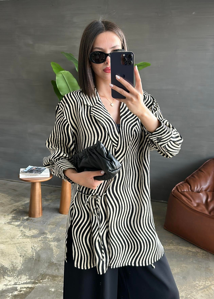 Zebra Desen Bağlamalı Kimono SİYAH
