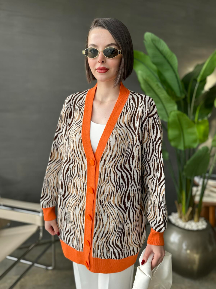 Zebra Desenli Hırka TURUNCU