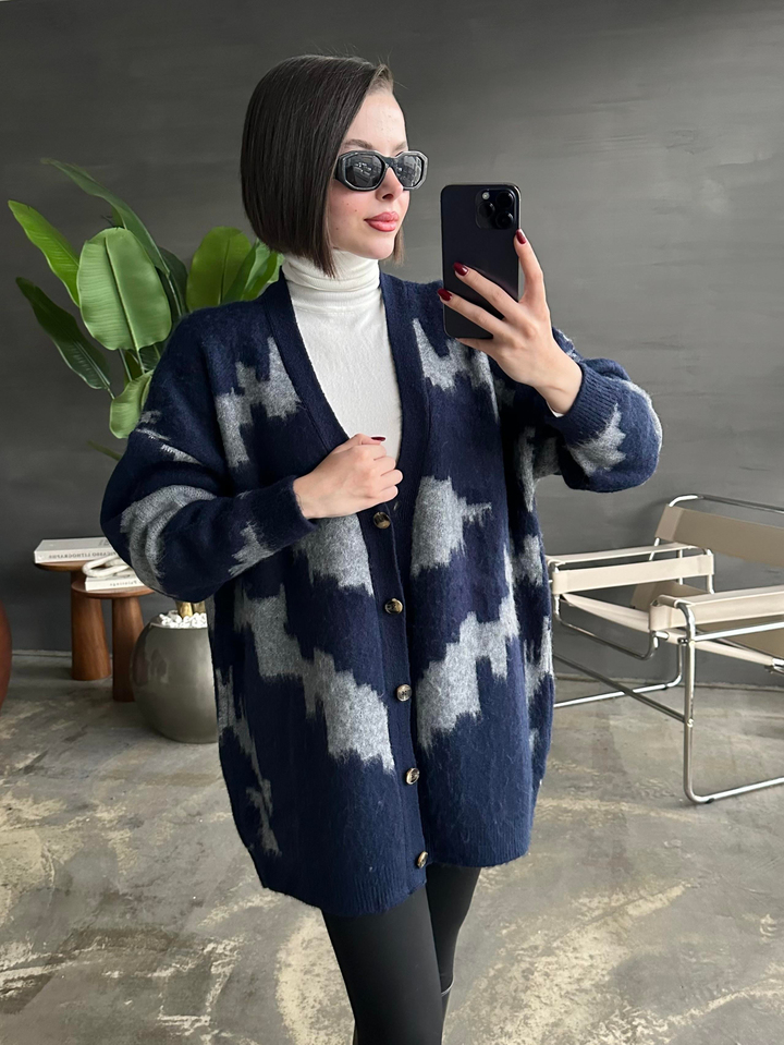Zigzag Desenli Premium Hırka LACİVERT