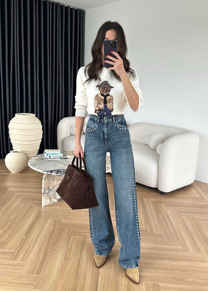 Zımablı Paça Dikişli Jean MAVİ