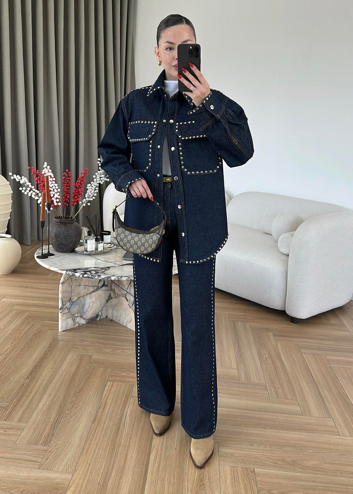 Zımbalı Troklu Denim Takım LACİVERT