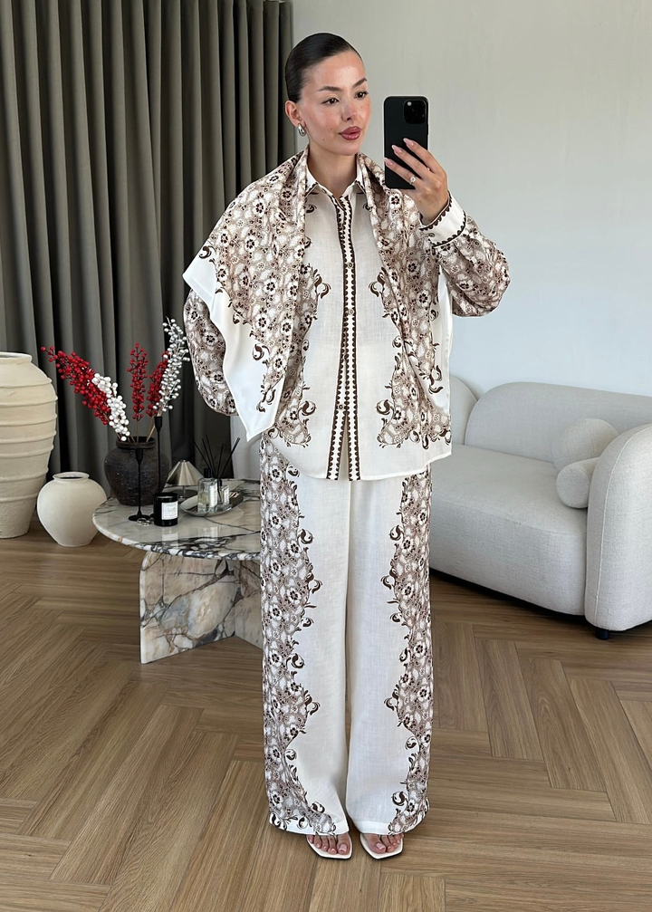 Zimmer Desenli Üçlü Takım KAHVE