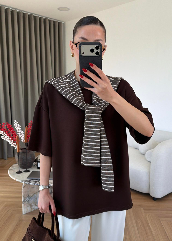Zoe Atkılı Modal Tişört ACI KAHVE