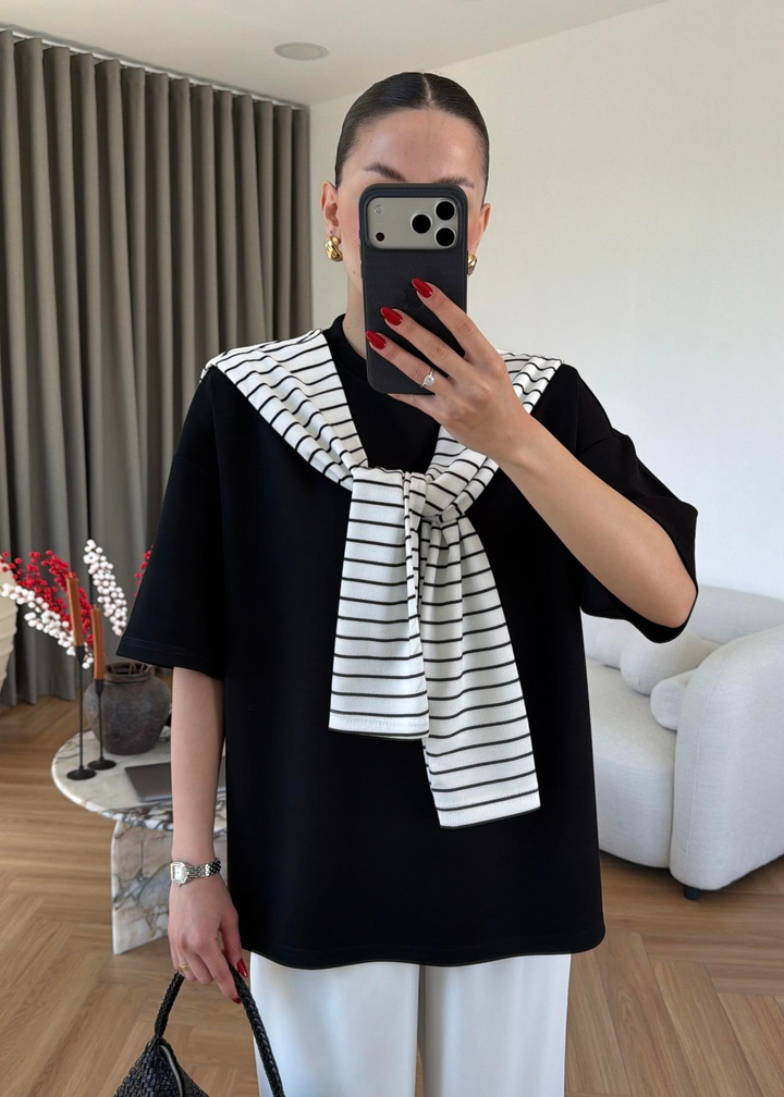 Zoe Atkılı Modal Tişört SİYAH